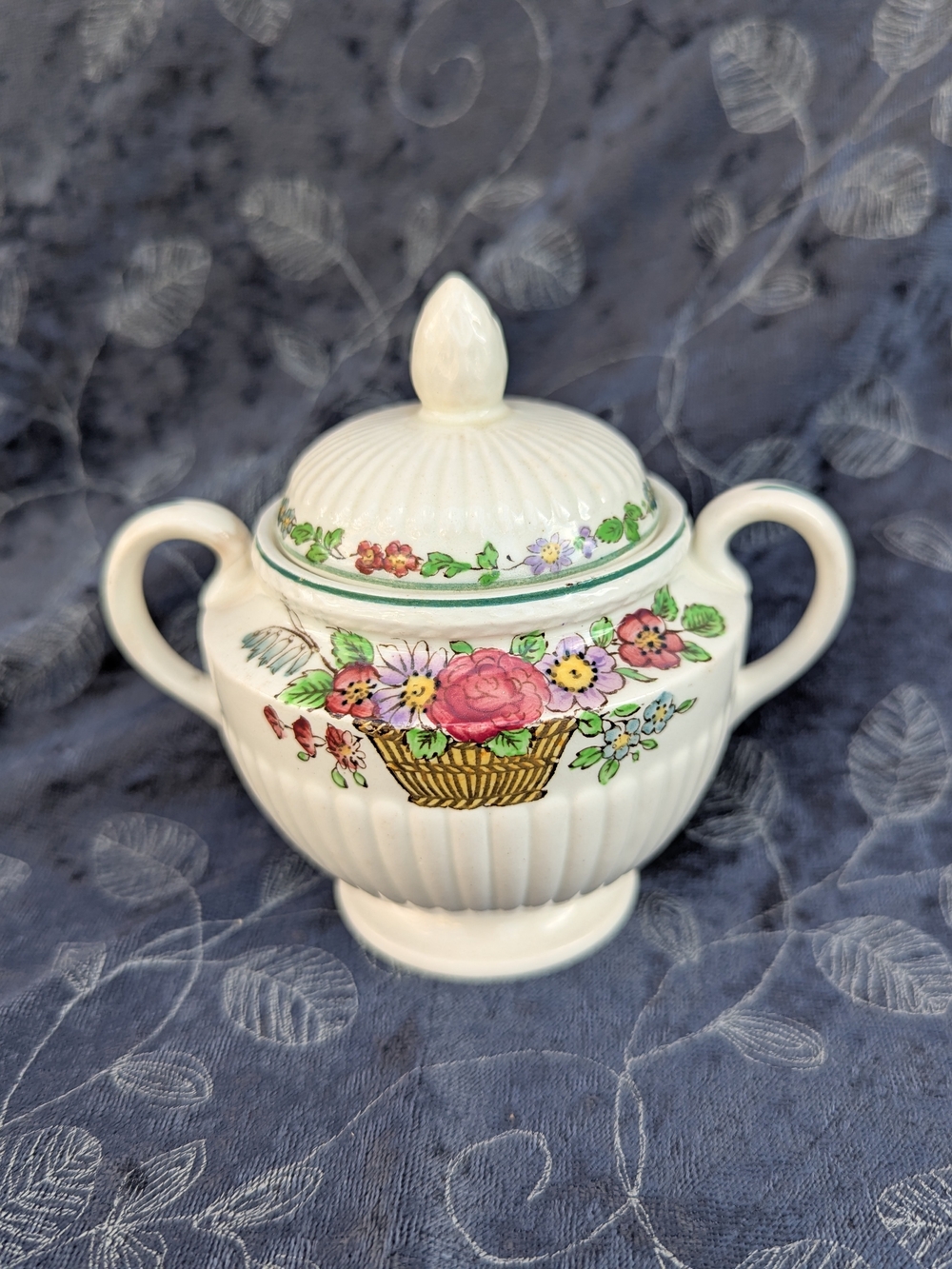 Vintage Wedgwood Belmar Sugar Bowl with Lid Floral Basket Cottagecore Farmhouse